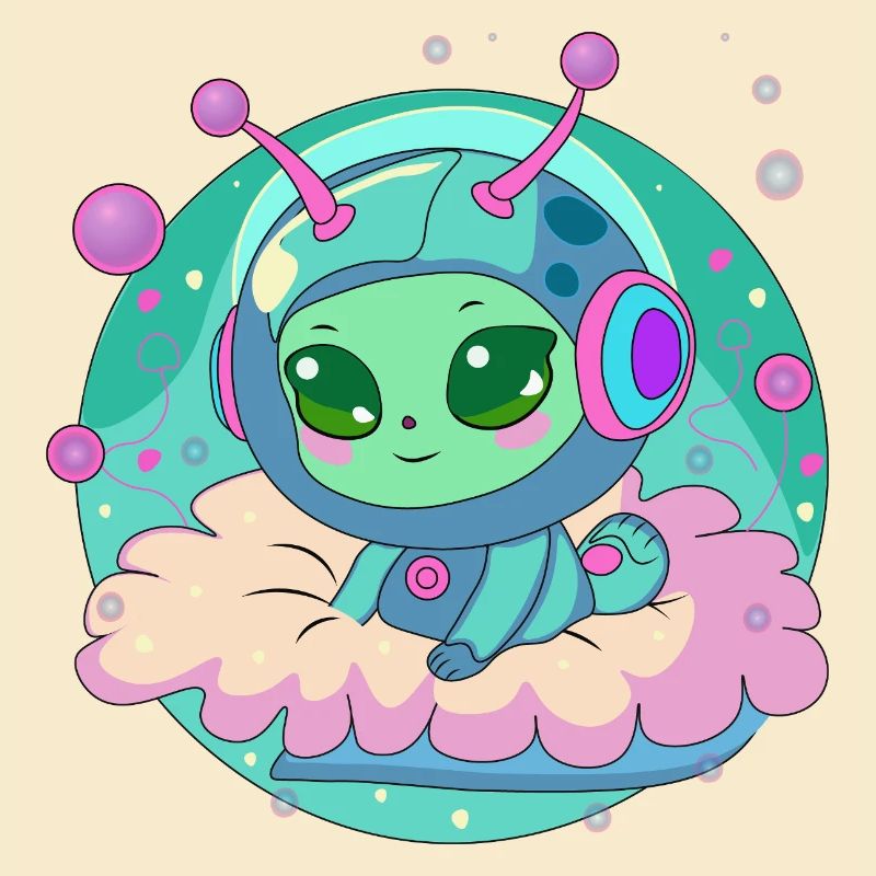 Pastel Astronaut Alien on Cloud