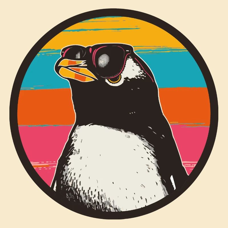 Penguin with Retro Sunset