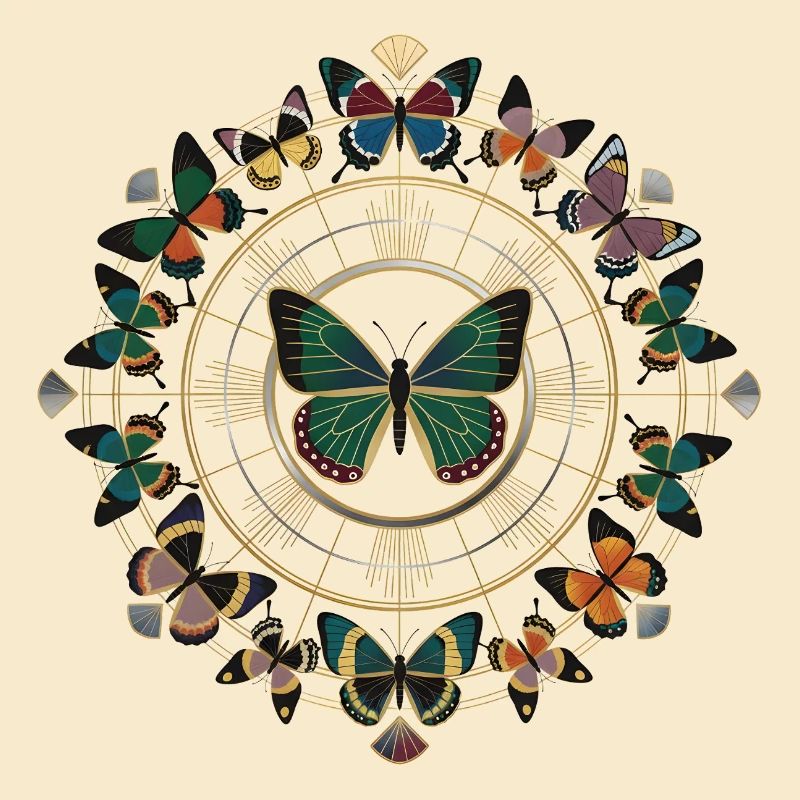 Cercle de mandala papillon doré
