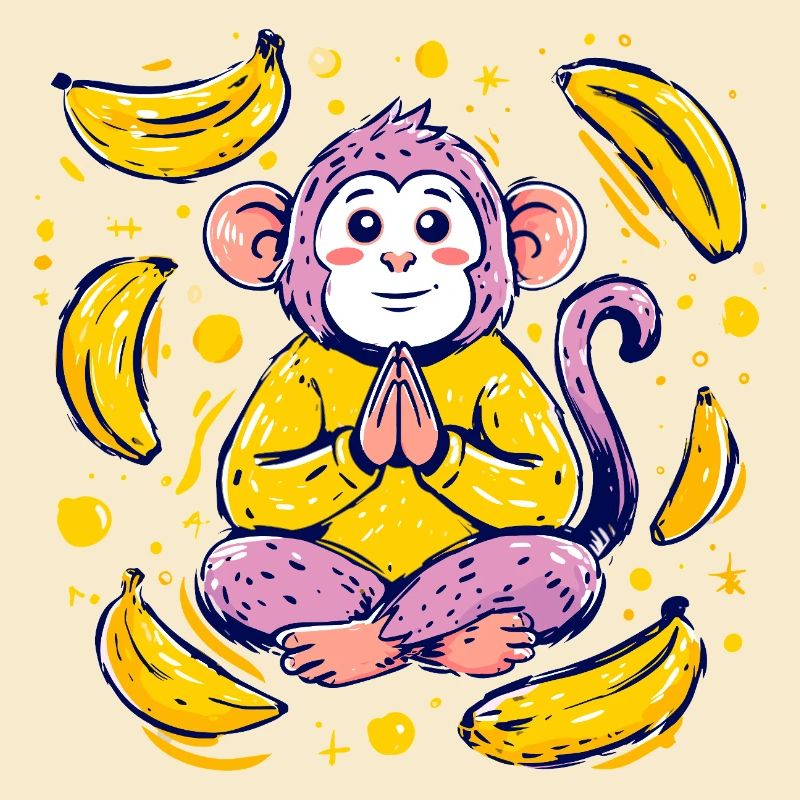 Meditierender Affe mit Bananen