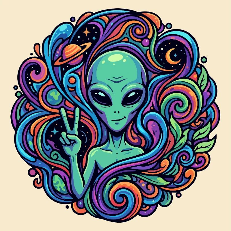 Alien Peace Sign Psychedelic Alien