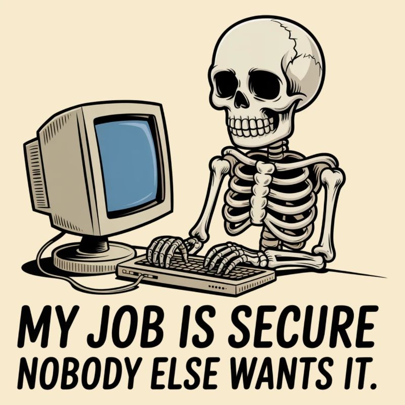 Skelett am PC IT-Arbeitssicherheit