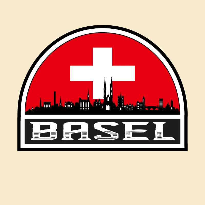Basel Schweiz Skyline Silhouette Schweizer Flagge Tr