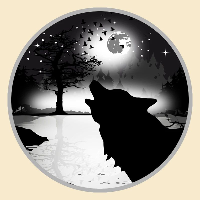 heulender Wolf in der Nacht bei Vollmond