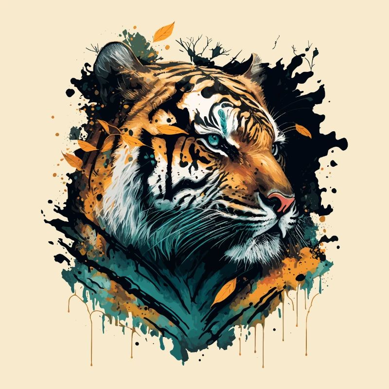 Tiger mit fallenden Blättern