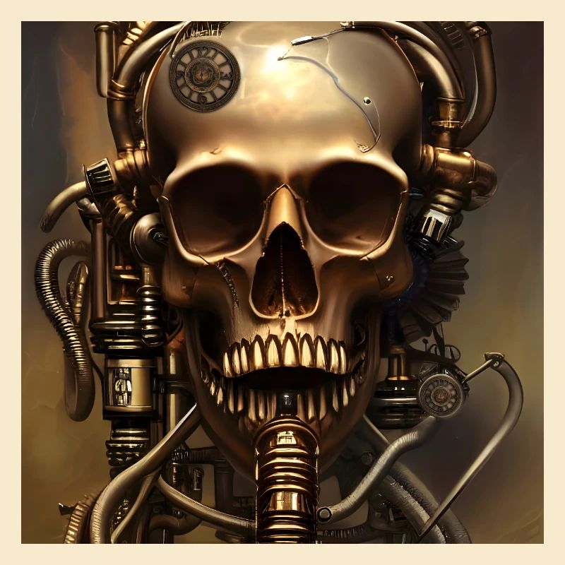 Superbe crâne steampunk doré