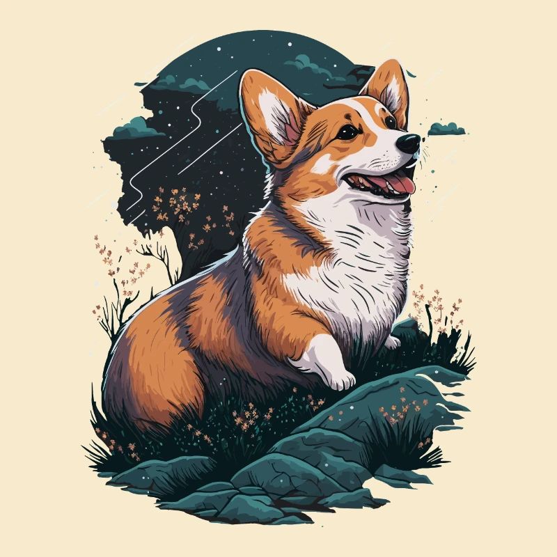 Corgi mit den Blumen