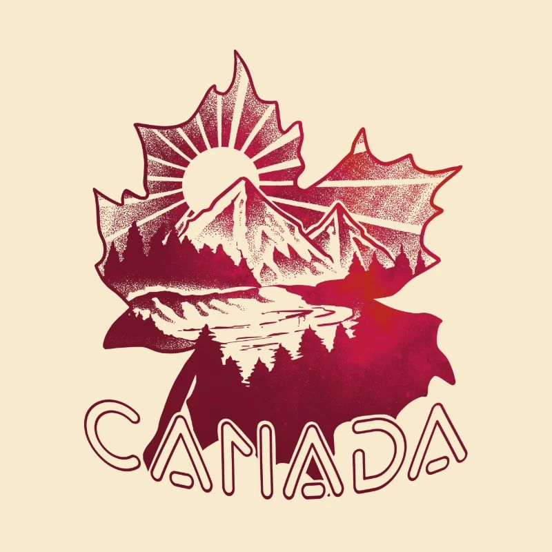 Canada gift - mountains & dotwork art trees