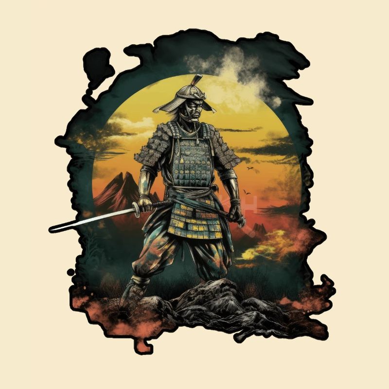 Chinese Warrior emerging from sunset, vector