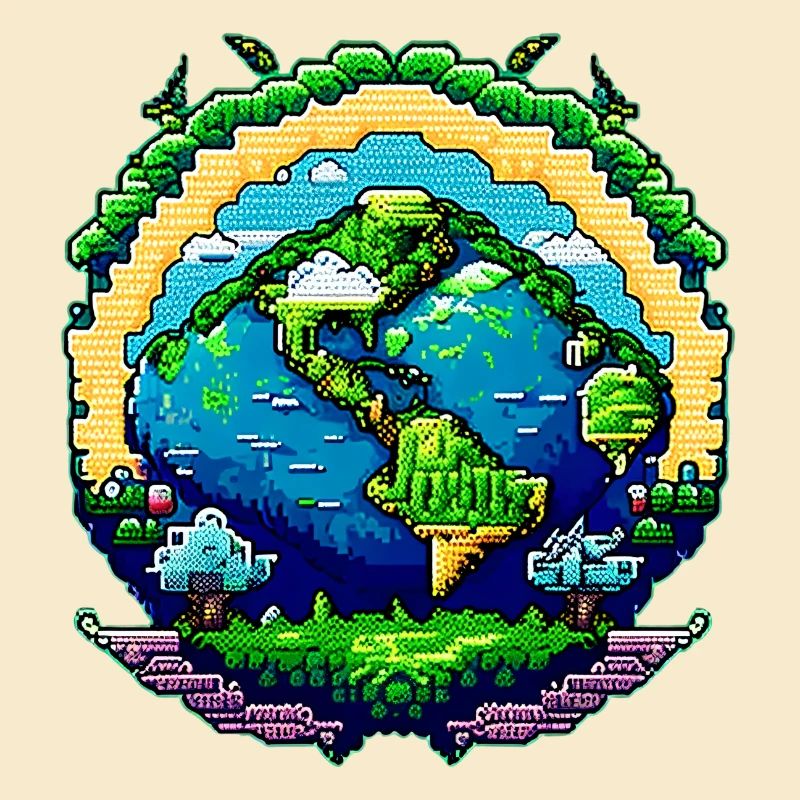 Globe in pixel art