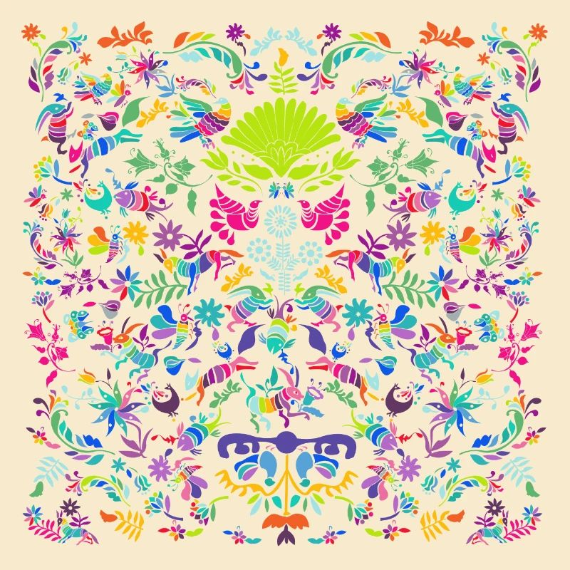 Vibrant animal and plant patterns. Otomi