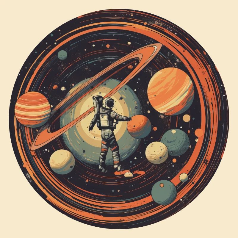 Astronaute dans l’espace avec système solaire et