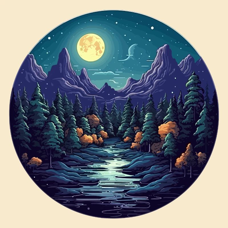 Surreal forest scenery at night
