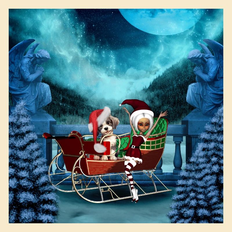 Chiot de Noël mignon et elfe au clair de lune