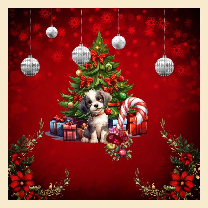Chiot doux avec arbre de Noël