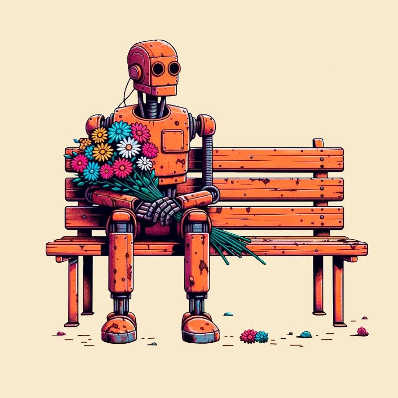 Robot Fleurs Rouillées Robot Amour Romance