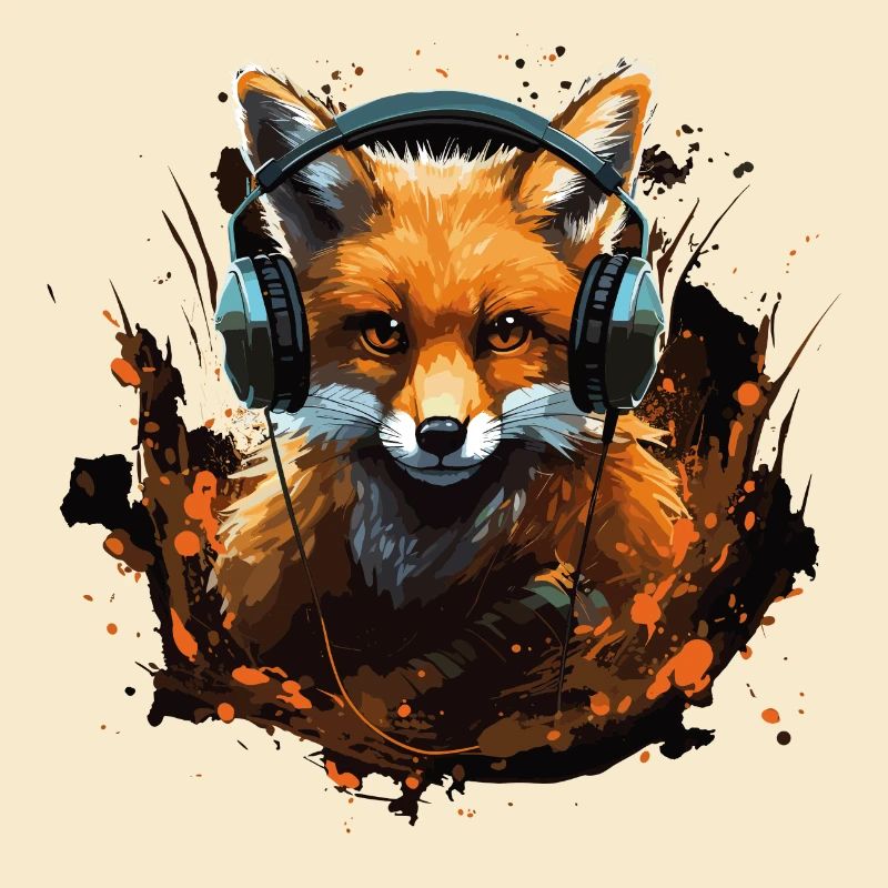 Fox with Headphones Splatter Art