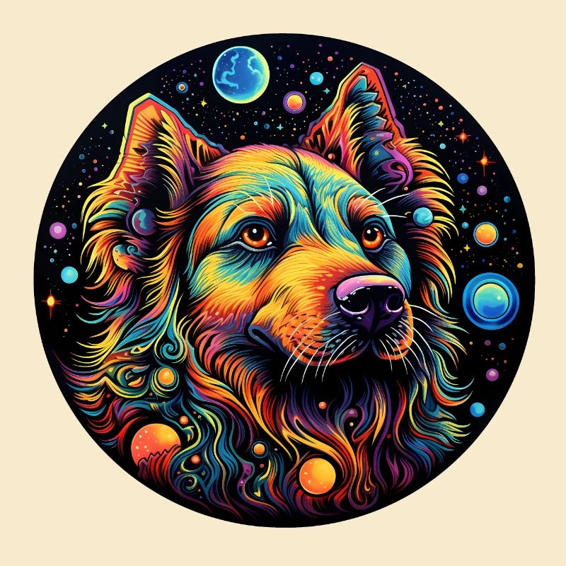 Colorful Space Dog with Planets