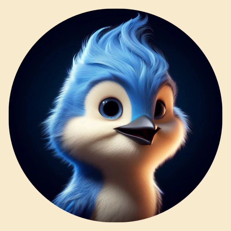 Blauer Vogel im Animationsstil
