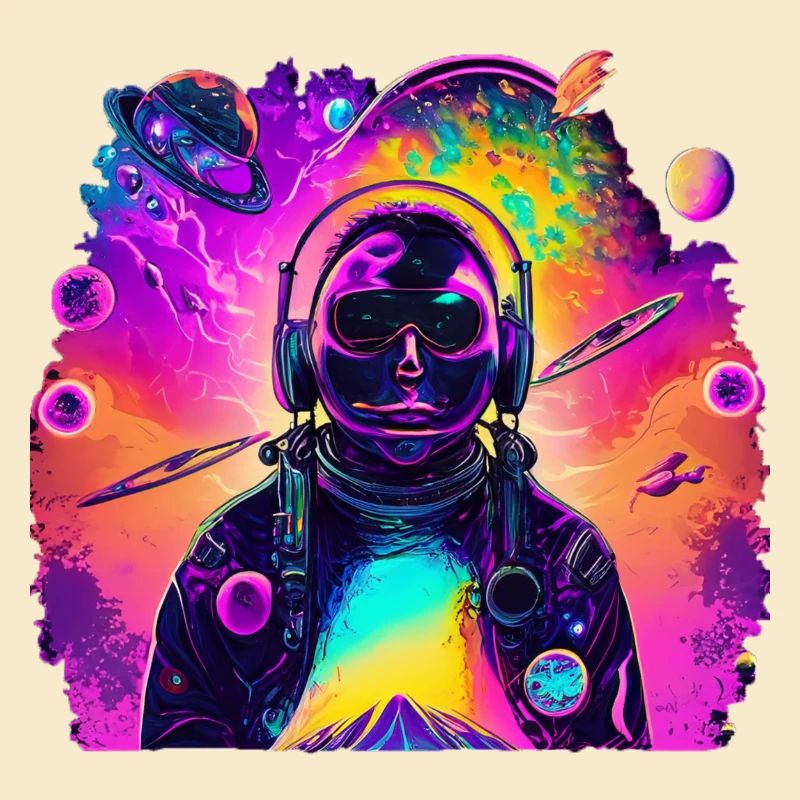 Astronaute néon dans le cosmos arc-en-ciel