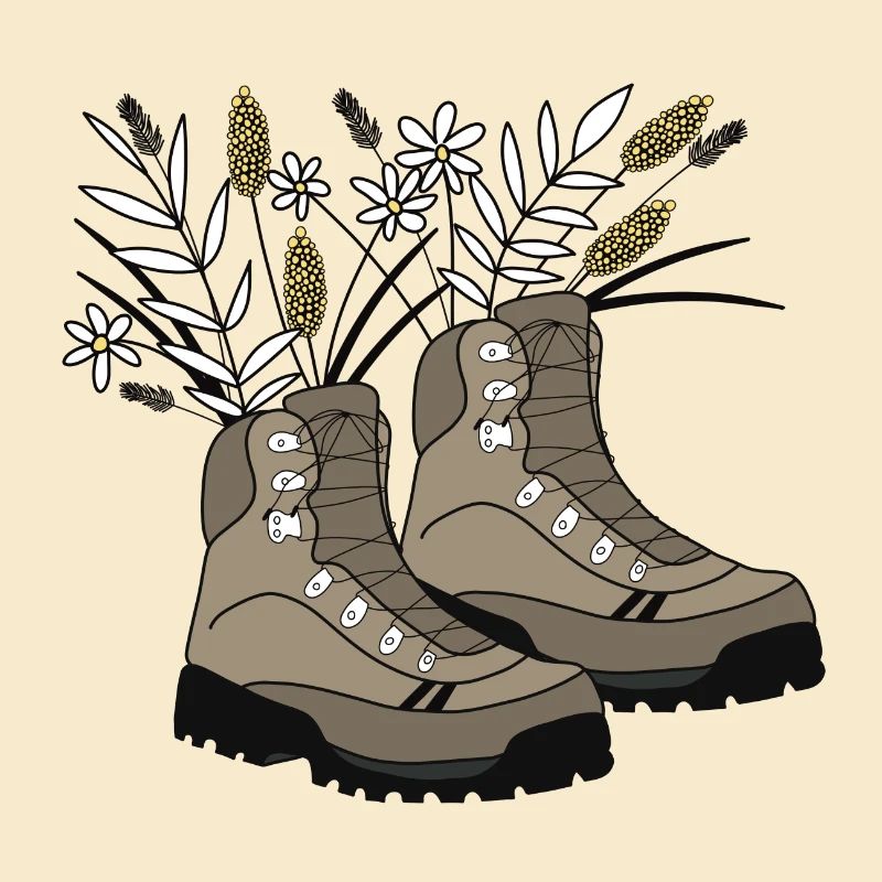 Chaussures de randonnée remplies de fleurs des prés