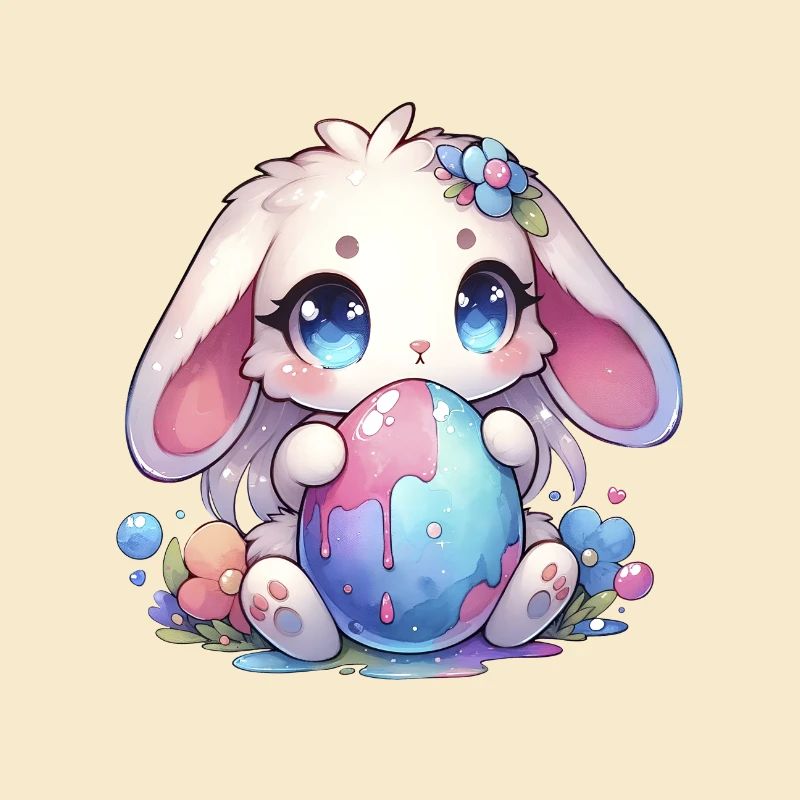 Lovely Chibi Bunny With Flowers