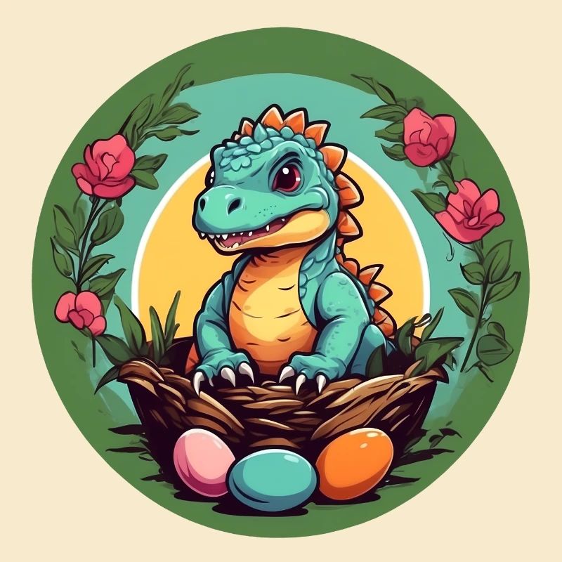 Dinobaby petit dinosaure dans le panier de Pâques
