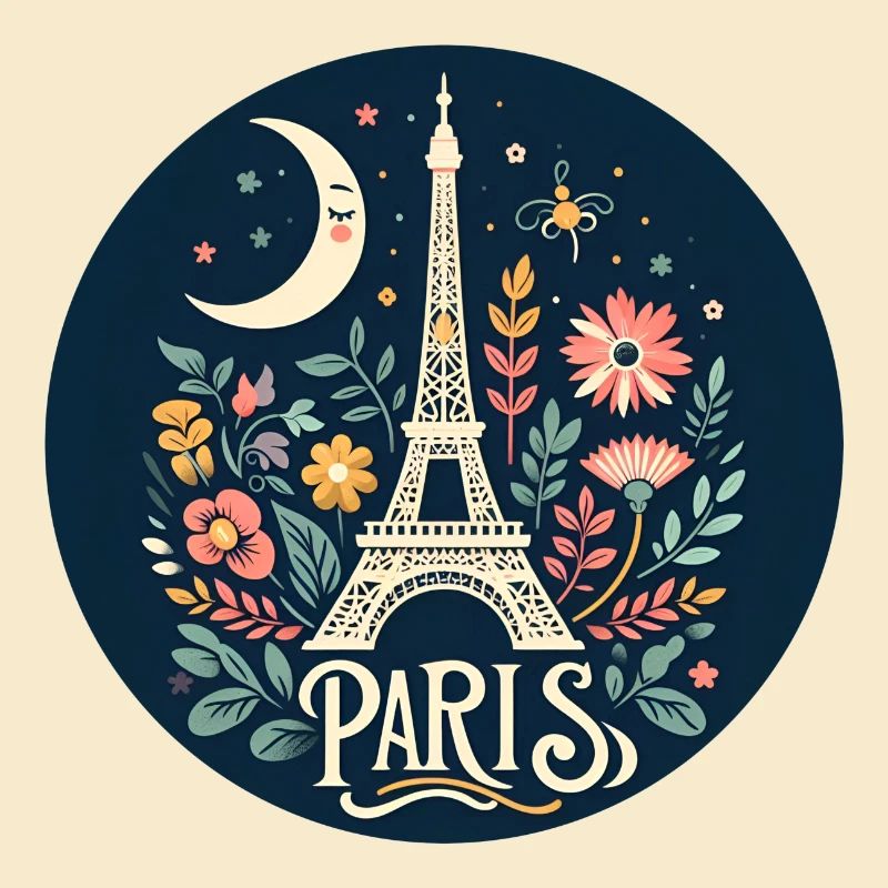 Paris Stern und Mond Blumenillustration