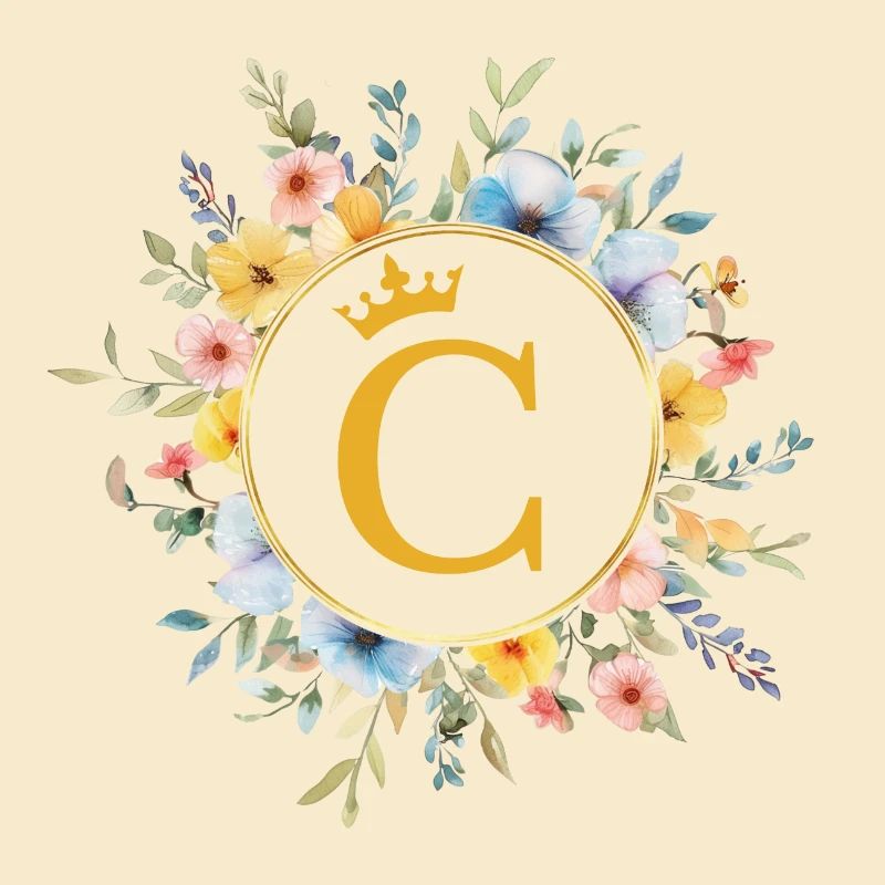 C monogramme, cercle de fleurs, personnalisable