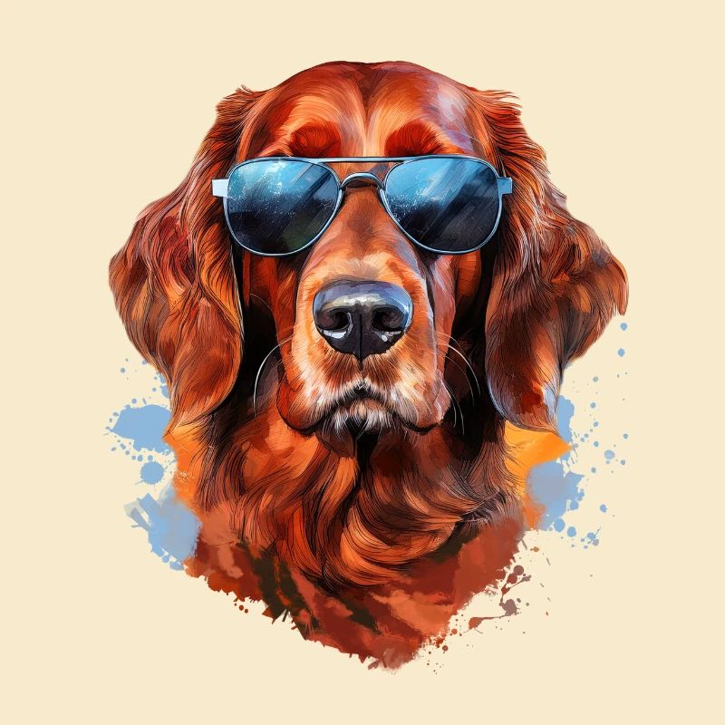 Setter irlandais avec lunettes de soleil