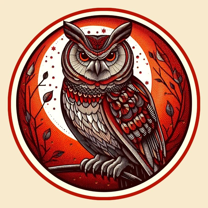Roter Eulenkreis Emblem - Eule - Nachtvogel