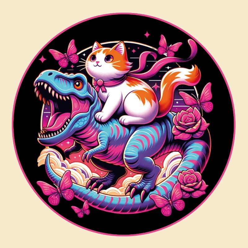 Petit chat monte dinosaure Dino