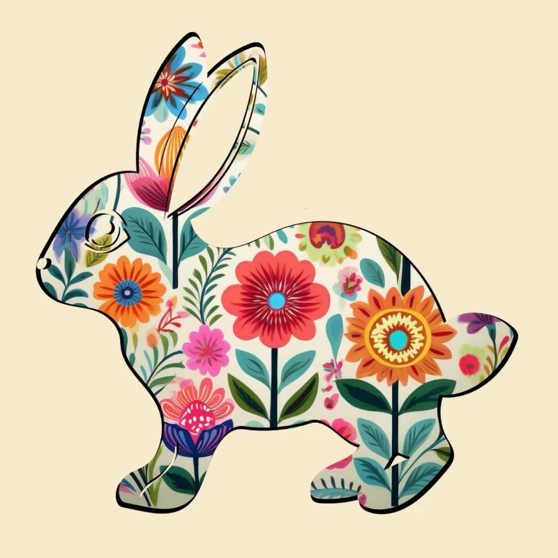 Silhouette fleurie de lapin de Pâques - Boho Chic