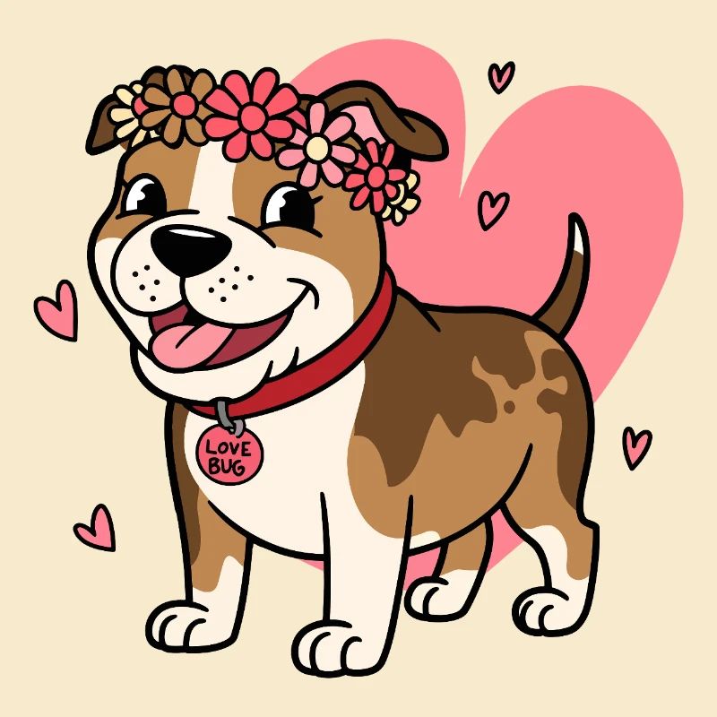 Cute Pitbull Love Bug with Floral Crown
