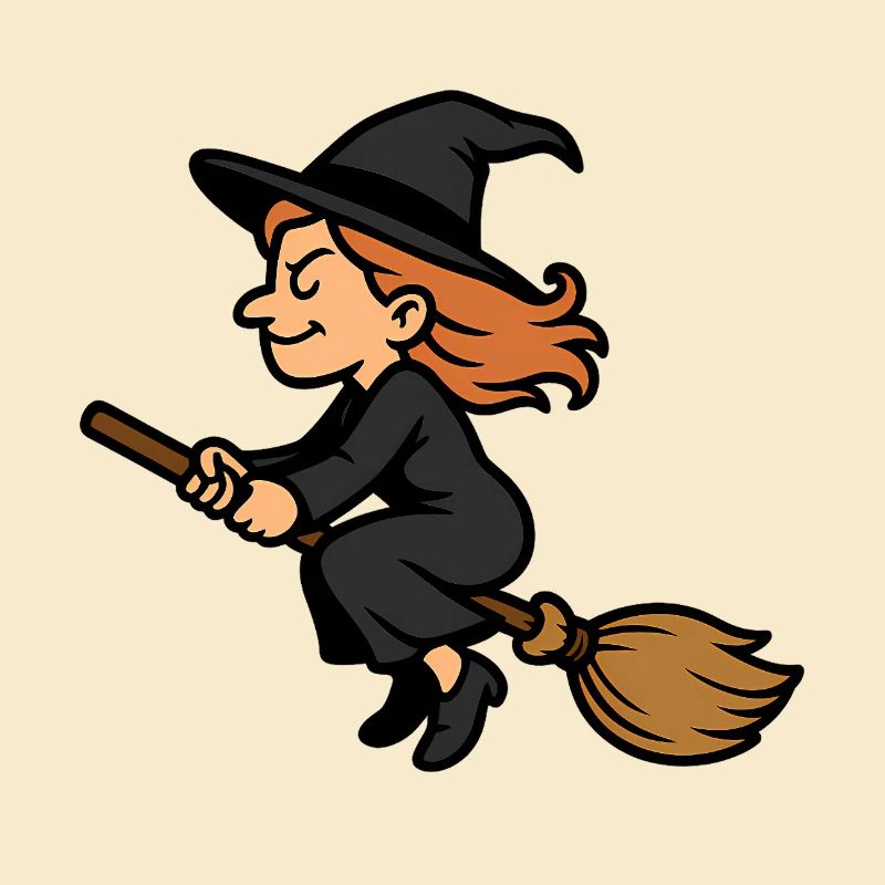 Funny Witch on Broom – Cartoon Witch Motif