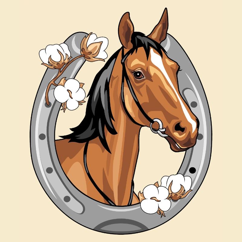 Tête de cheval dans un cadre en forme de fer à cheval