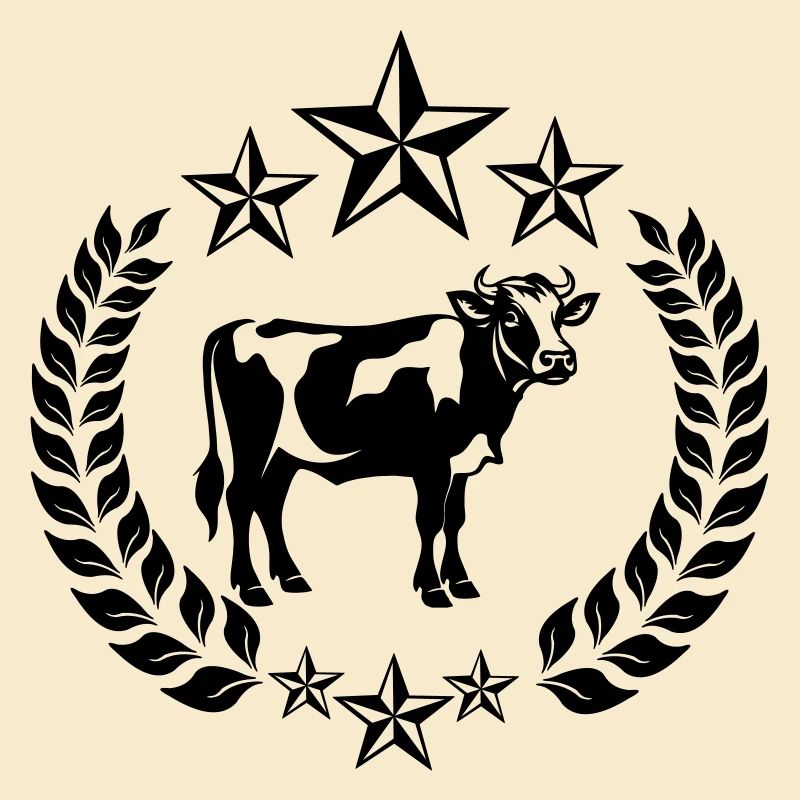 Vache en couronne de laurier avec étoiles