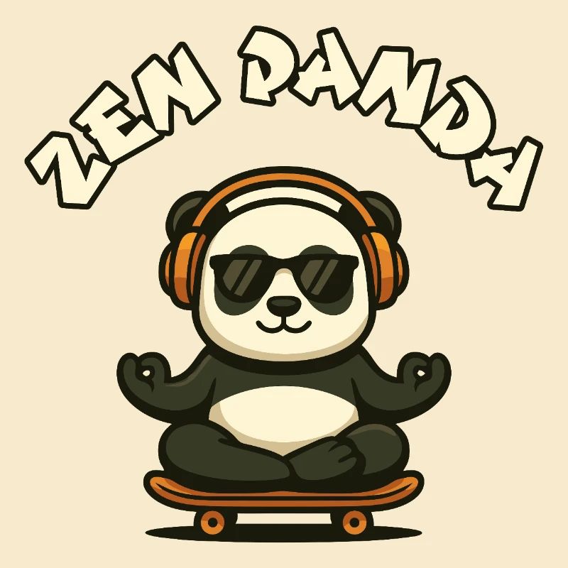 Zen Panda mit Skateboard und Kopfhörern