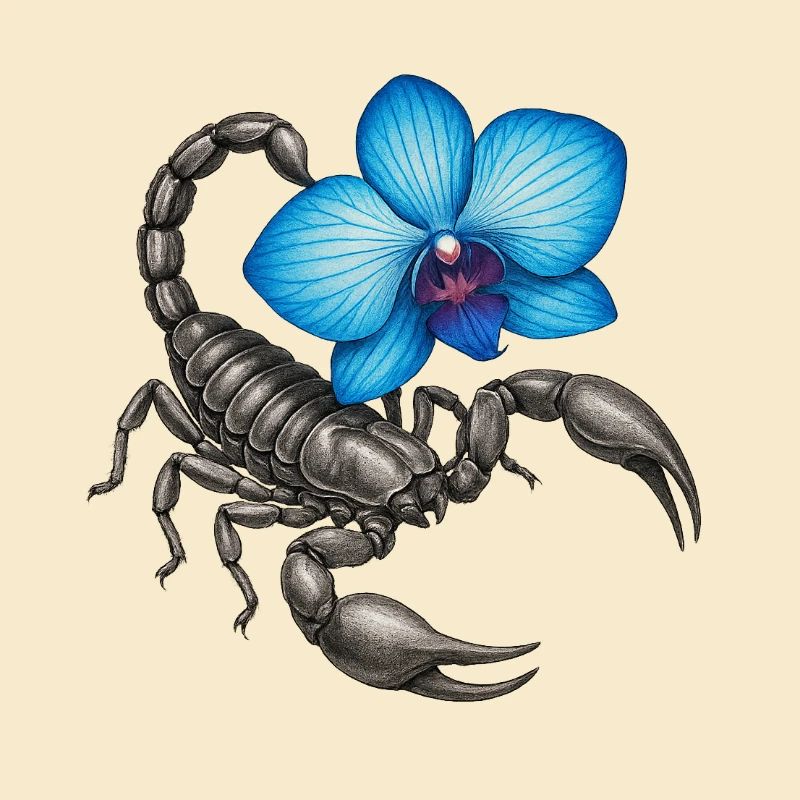 Scorpio with blue orchid