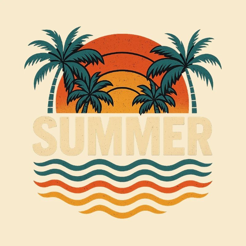 Summer Palm Trees Sunset Illustration