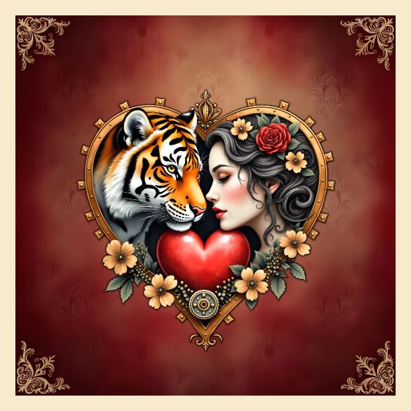Wilde Liebe mit Tiger und Blume