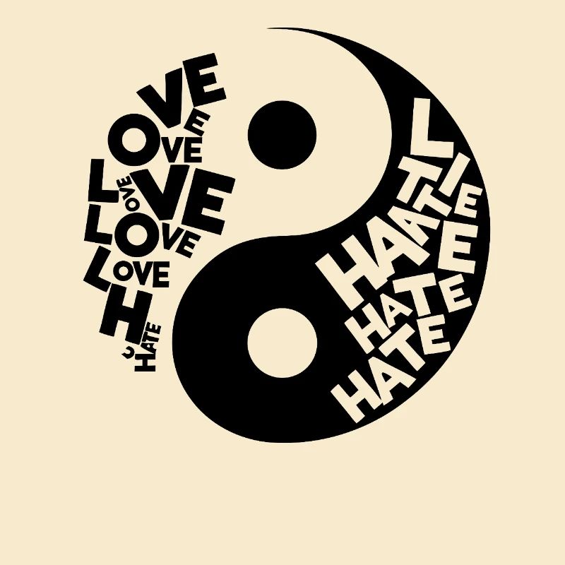 Yin Yang design with LOVE and HATE – bold contrast