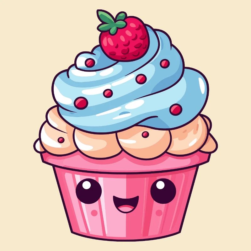 Cute Kawaii Cupcake Illustration