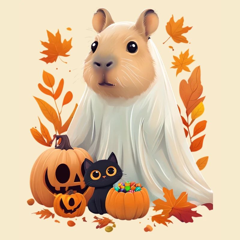 Halloween Capybara Katze Geist Geschenkidee