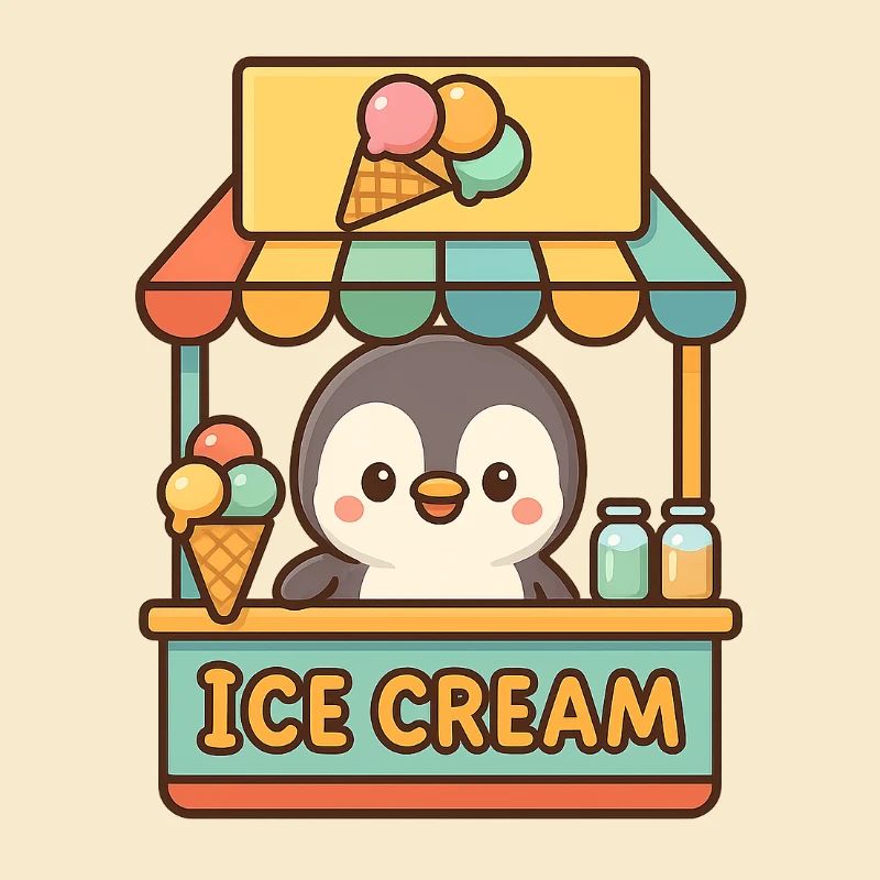 Der kleine Pinguin verkauft Eis