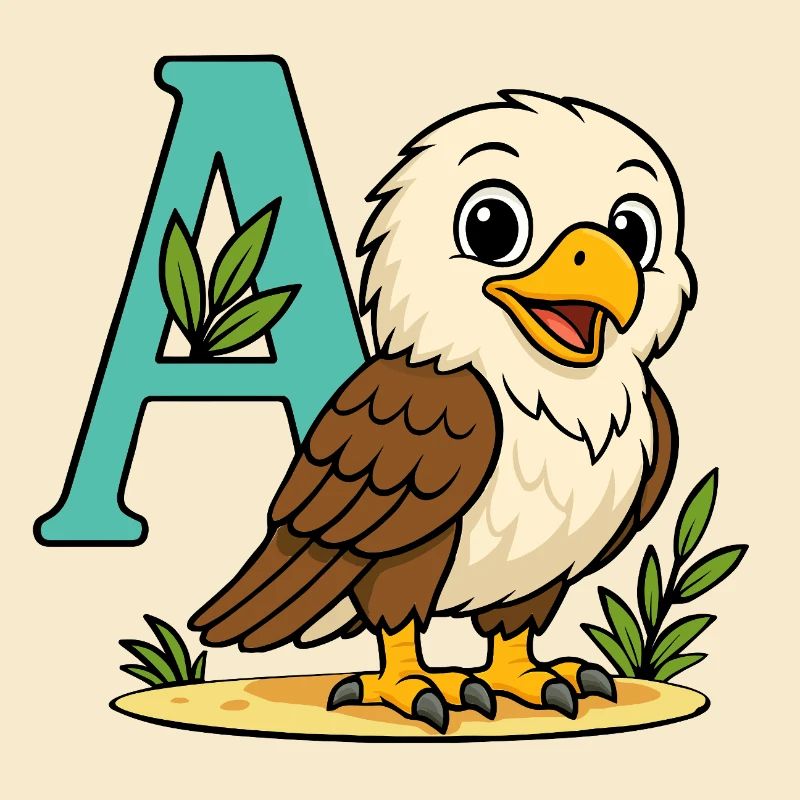 Cute Eagle with Initial A and Foliage