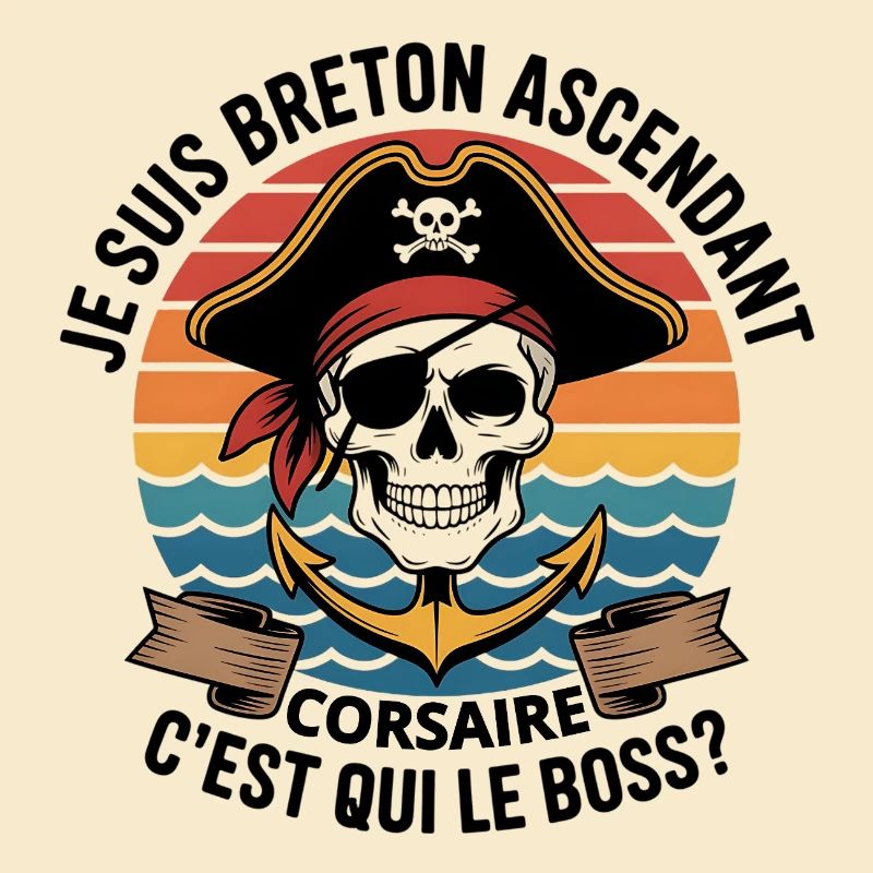 Tête de Mort Pirate à Ancre Colorée