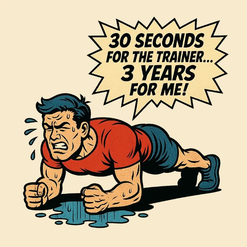 Funny Retro Gym Comic – Plank Struggle
