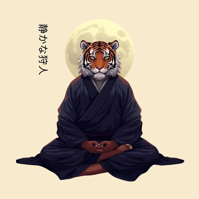 Moine Tigre – Art Zen Sumi-e La Force Intérieure