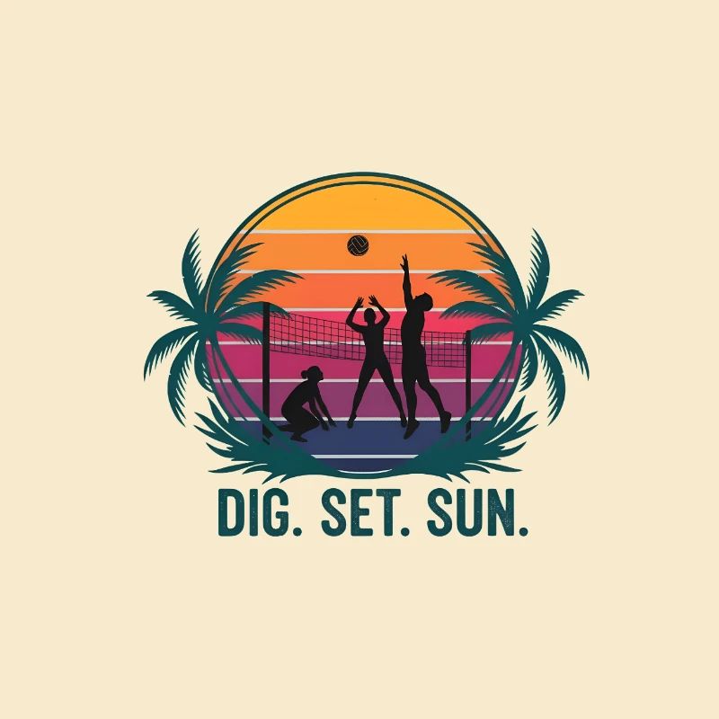 Conception du trio de volley-ball au coucher du soleil